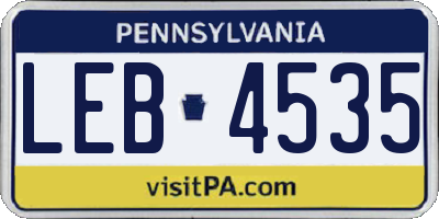 PA license plate LEB4535