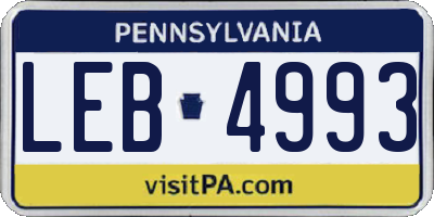 PA license plate LEB4993