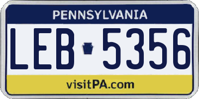 PA license plate LEB5356