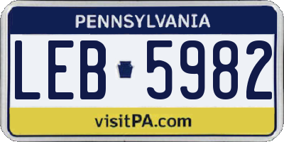 PA license plate LEB5982