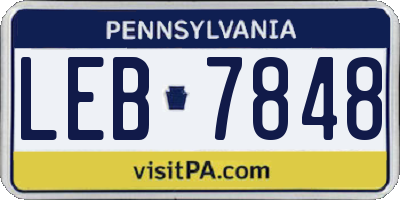 PA license plate LEB7848
