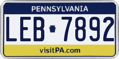PA license plate LEB7892