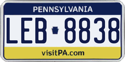 PA license plate LEB8838