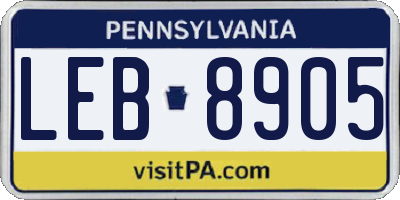 PA license plate LEB8905