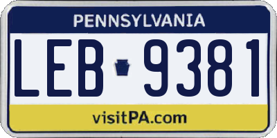 PA license plate LEB9381