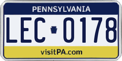PA license plate LEC0178