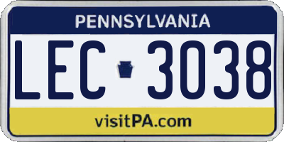 PA license plate LEC3038