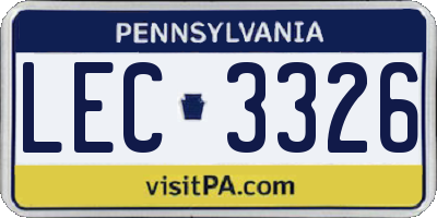 PA license plate LEC3326
