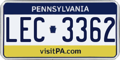 PA license plate LEC3362