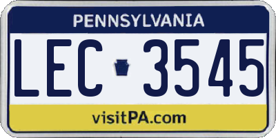 PA license plate LEC3545