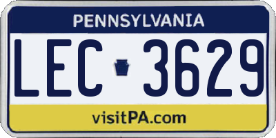 PA license plate LEC3629