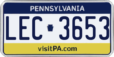 PA license plate LEC3653