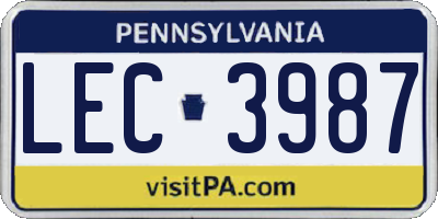 PA license plate LEC3987