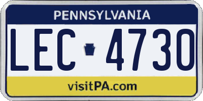 PA license plate LEC4730