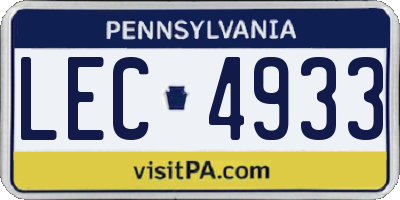 PA license plate LEC4933