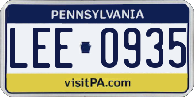 PA license plate LEE0935