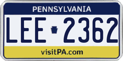 PA license plate LEE2362