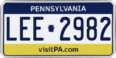 PA license plate LEE2982