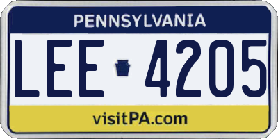 PA license plate LEE4205