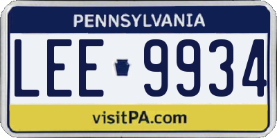 PA license plate LEE9934