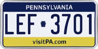 PA license plate LEF3701