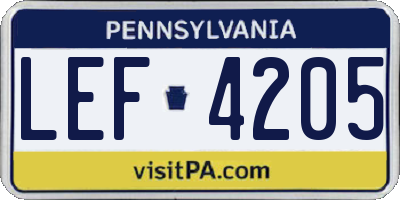PA license plate LEF4205