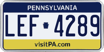 PA license plate LEF4289