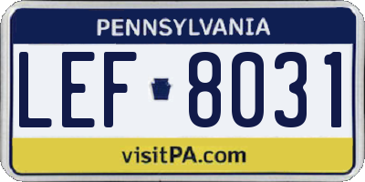 PA license plate LEF8031