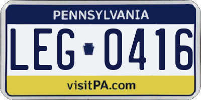 PA license plate LEG0416