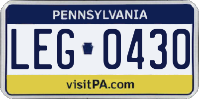 PA license plate LEG0430