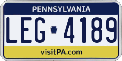 PA license plate LEG4189