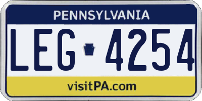 PA license plate LEG4254