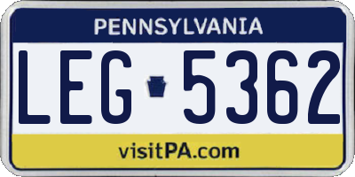 PA license plate LEG5362