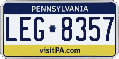 PA license plate LEG8357