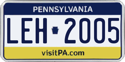 PA license plate LEH2005