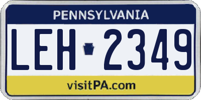 PA license plate LEH2349