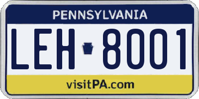 PA license plate LEH8001