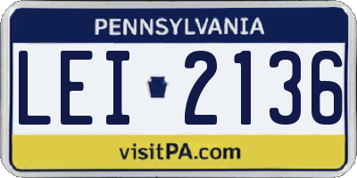 PA license plate LEI2136