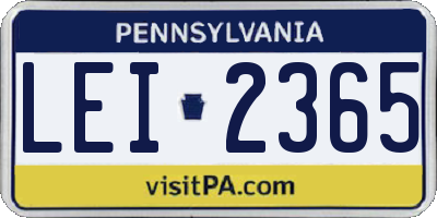 PA license plate LEI2365