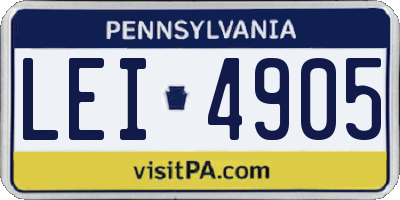 PA license plate LEI4905
