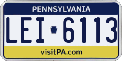 PA license plate LEI6113