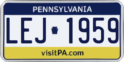 PA license plate LEJ1959