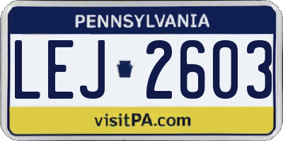 PA license plate LEJ2603
