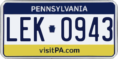 PA license plate LEK0943