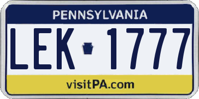 PA license plate LEK1777