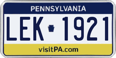 PA license plate LEK1921