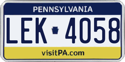 PA license plate LEK4058