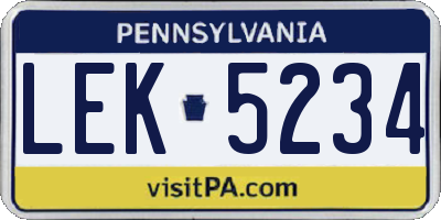 PA license plate LEK5234