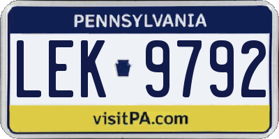 PA license plate LEK9792