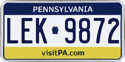 PA license plate LEK9872